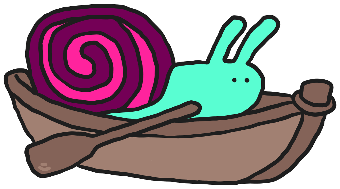 snail.boats logo - a cute cyan snail in a wooden boat